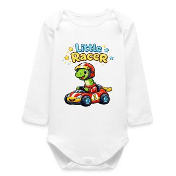 Süßer Brontosaurus im Rennauto für Babys & Kinder - Baby Organic Langarmbody - Weiß - Vorne