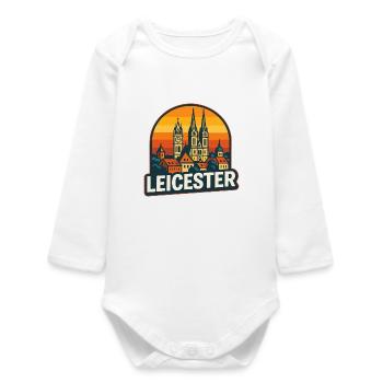 Leicester City Skyline Vintage Retro Sunset - Baby Organic Long-Sleeved Bodysuit - white - Front