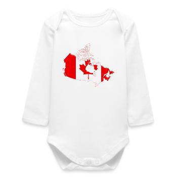 Silhouette de la carte du drapeau du Canada avec feuille d’érable - Body bébé manches longues biologique - blanc - Devant