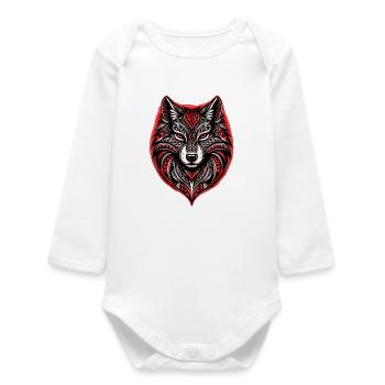 Loup Tribal Rouge et Noir - Body bébé manches longues biologique - blanc - Devant