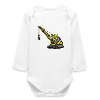 Süßer Dino Kranführer - Baby Organic Langarmbody - Weiß - Vorne
