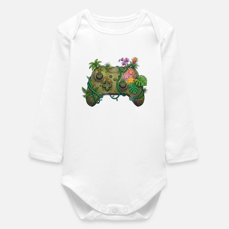 Jungle Controller - Gaming Sticker - Baby Organic Long-Sleeved Bodysuit - white