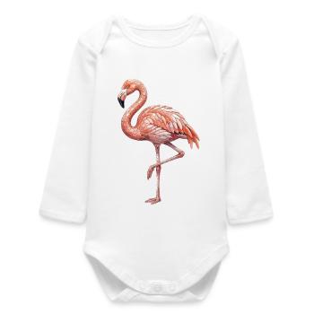 Flamingo Mosaic - Tropical Art for Bird Lovers - Baby Organic Long-Sleeved Bodysuit - white - Front