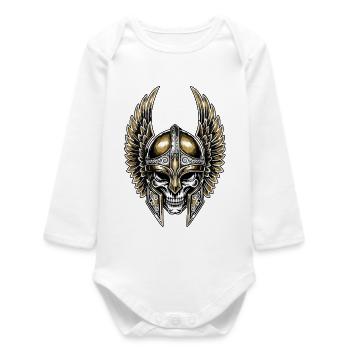 Crâne Viking Casque Ailé Or et Blanc Totem Guerrie - Body bébé manches longues biologique - blanc - Devant