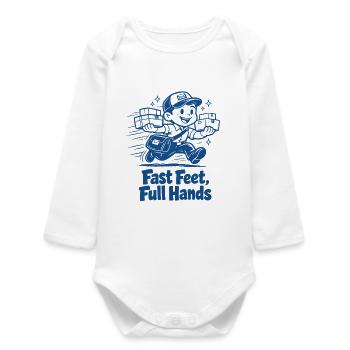 Schnelle Füße volle Hände | Zusteller Humor - Baby Organic Langarmbody - Weiß - Vorne