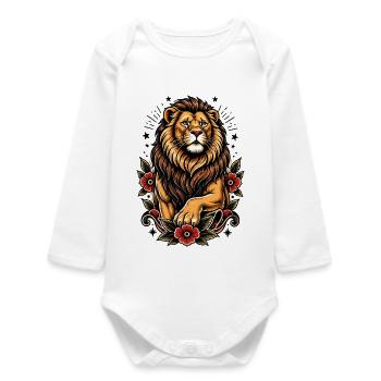 Inspiration florale du Lion - Body bébé manches longues biologique - blanc - Devant