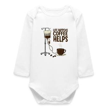 Life Happens Coffee Helps Morgenmuffel Kaffee - Baby Organic Langarmbody - Weiß - Vorne