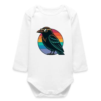 Retro Rainbow Raven - Baby Organic Langarmbody - Weiß - Vorne