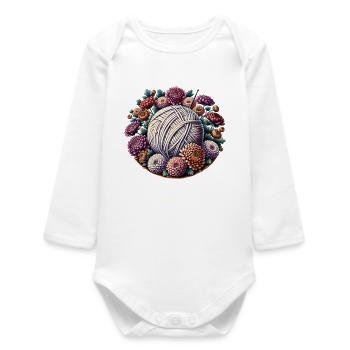 Boule de laine florale avec fleurs - Body bébé manches longues biologique - blanc - Devant