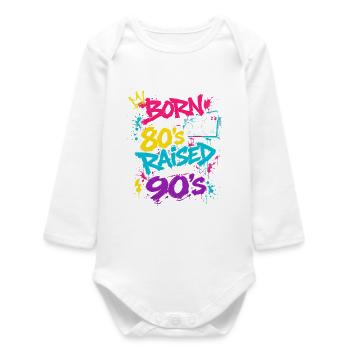 80s Boombox Neon Graffiti - Baby Organic Long-Sleeved Bodysuit - white - Front