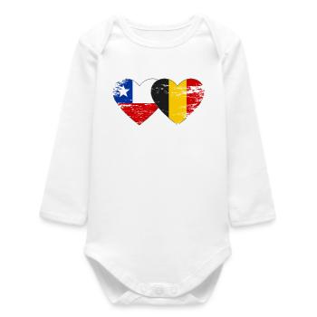 Chile Belgium Flag Heart - Baby Organic Long-Sleeved Bodysuit - white - Front