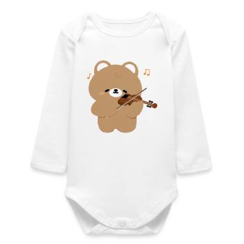 Bear Violinist Charme - Baby Organic Langarmbody - Weiß - Vorne