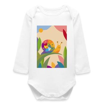 Colorful Snail on Leaf – Sweet Nature Motif - Baby Organic Long-Sleeved Bodysuit - white - Front