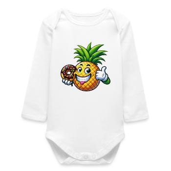Süßer Ananas Donut Frucht Cartoon Fruchtig Design - Baby Organic Langarmbody - Weiß - Vorne