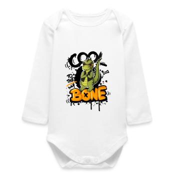Casual Dino BONE font - Baby Organic Long-Sleeved Bodysuit - white - Front