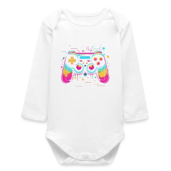 Game Controller Retrowave Look - Baby Organic Long-Sleeved Bodysuit - white - Front