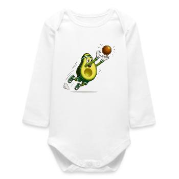 Avocado Basketball Comic Motif - Baby Organic Long-Sleeved Bodysuit - white - Front