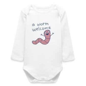 Friendly Worm Begrüßungsillustration - Baby Organic Langarmbody - Weiß - Vorne
