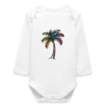 Palm Tree Beach - Baby Organic Long-Sleeved Bodysuit - white - Front