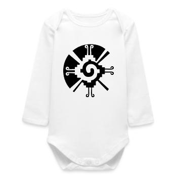 Solar Geometric Pattern (Black) - Baby Organic Long-Sleeved Bodysuit - white - Front