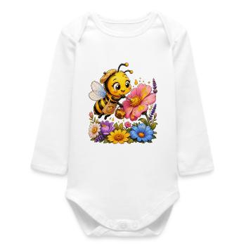 abeille, apiculteur, nid d’abeille, fleurs, insecte des prairies, - Body bébé manches longues biologique - blanc - Devant