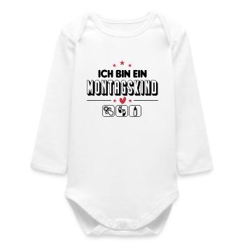 Montagskind Geboren am Montag Baby Säugling - Baby Organic Langarmbody - Weiß - Vorne