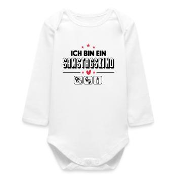 Samstagskind Geboren am Samstag Baby Säugling - Baby Organic Langarmbody - Weiß - Vorne