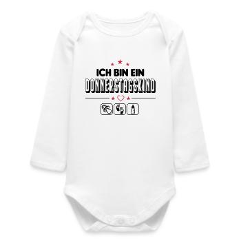 Donnerstagskind Geboren am Donnerstag Baby  - Baby Organic Langarmbody - Weiß - Vorne