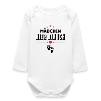 Maedchen Hier bin Ich Baby Säugling - Baby Organic Langarmbody - Weiß - Vorne