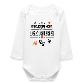 Ich kleckere nicht Ich dekoriere Baby Säugling - Baby Organic Langarmbody - Weiß - Vorne