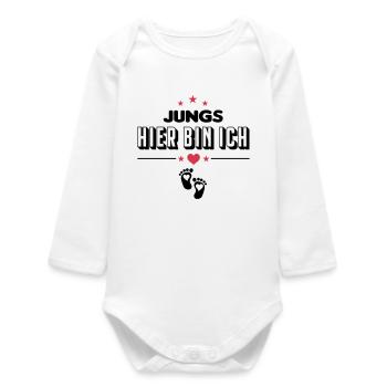 Jungs Hier bin ich Baby Säugling - Baby Organic Langarmbody - Weiß - Vorne