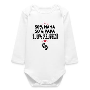 50 Papa 50 Mama 100 Perfekt Baby Säugling - Baby Organic Langarmbody - Weiß - Vorne