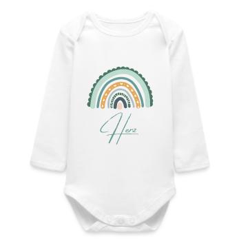 Bauch zu Herz Regenbogen - Baby Body - Baby Organic Langarmbody - Weiß - Vorne