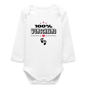 100 Wunschkind Wunschbaby Baby Säugling - Baby Organic Langarmbody - Weiß - Vorne