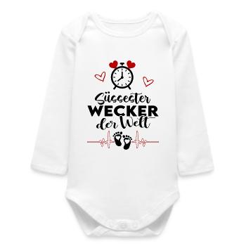 Bester Wecker der Welt Süss Baby Säugling - Baby Organic Langarmbody - Weiß - Vorne
