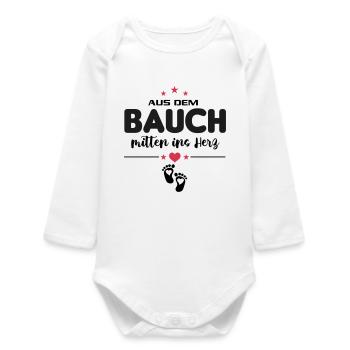 Aus dem Bauch ins Herz Baby Sprüche - Baby Organic Langarmbody - Weiß - Vorne