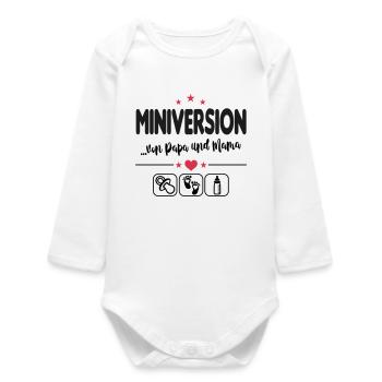 Miniversion Papa Mama Klein Baby Säugling - Baby Organic Langarmbody - Weiß - Vorne
