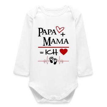 Papa Mama Ich Herz Fuesse Baby Säugling - Baby Organic Langarmbody - Weiß - Vorne