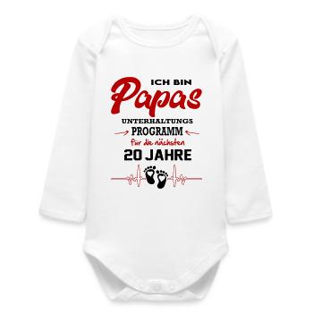 Papas Unterhaltungsprogramm Strampler Säugling - Baby Organic Langarmbody - Weiß - Vorne