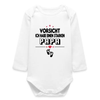 Vorsicht Starker Papa ist stark Baby Sprüche - Baby Organic Langarmbody - Weiß - Vorne