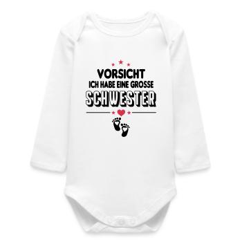 Vorsicht Große Große Schwester Baby Sprüche - Baby Organic Langarmbody - Weiß - Vorne