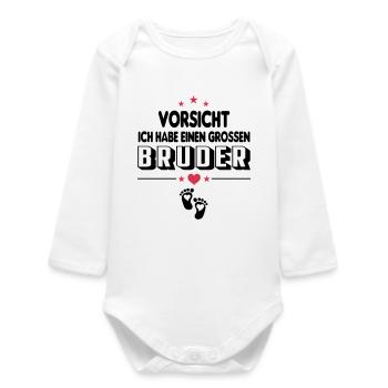 Vorsicht Grosser Grosser Bruder Baby Sprüche - Baby Organic Langarmbody - Weiß - Vorne