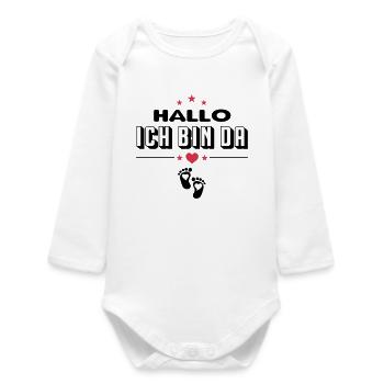 Hallo Ich bin da Baby Sprüche - Baby Organic Langarmbody - Weiß - Vorne
