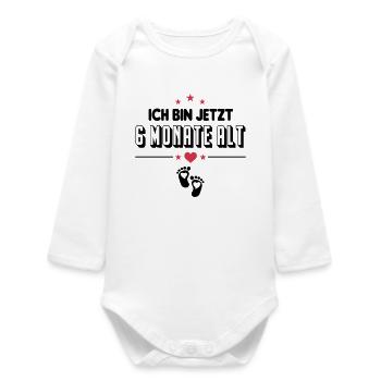 6 Monate Säugling Birthday Baby Sprüche - Baby Organic Langarmbody - Weiß - Vorne