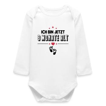 9 Monate Säugling Birthday Baby Sprüche - Baby Organic Langarmbody - Weiß - Vorne
