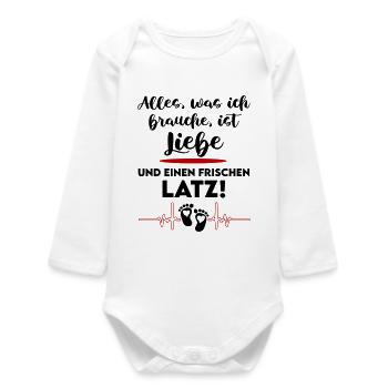 Alles was ich brauche ist Liebe Latz Lätzchen - Baby Organic Langarmbody - Weiß - Vorne