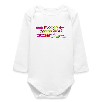 Bonne année 2026. Vœux de Nouvel An et bénédictions colorées. - Body bébé manches longues biologique - blanc - Devant