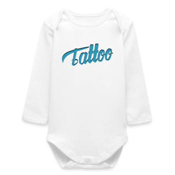 Tattoo Script in Teal - Baby Organic Long-Sleeved Bodysuit - white - Front