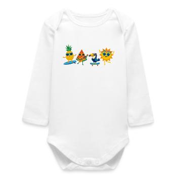 Motif amusant des amis et enfants de dessins animés d’été tropicale - Body bébé manches longues biologique - blanc - Devant