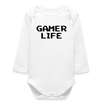 Lässiger Gamer Life Schriftzug - Baby Organic Langarmbody - Weiß - Vorne